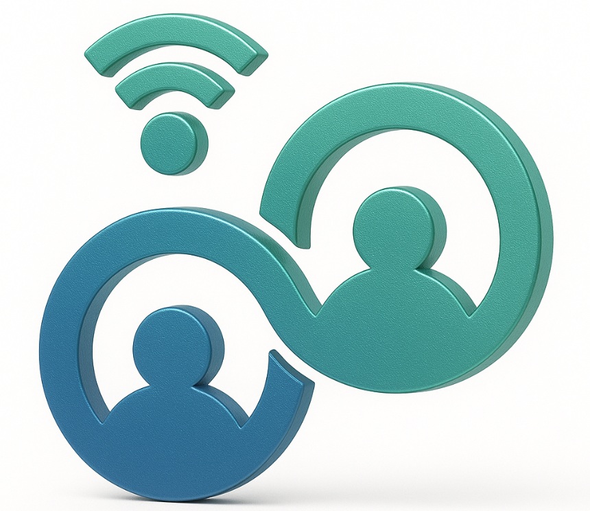 Two colorful icons representing the LongFi Partners referral network: one showing multiple referrers, the other showing a successful venue connection via Wi-Fi.